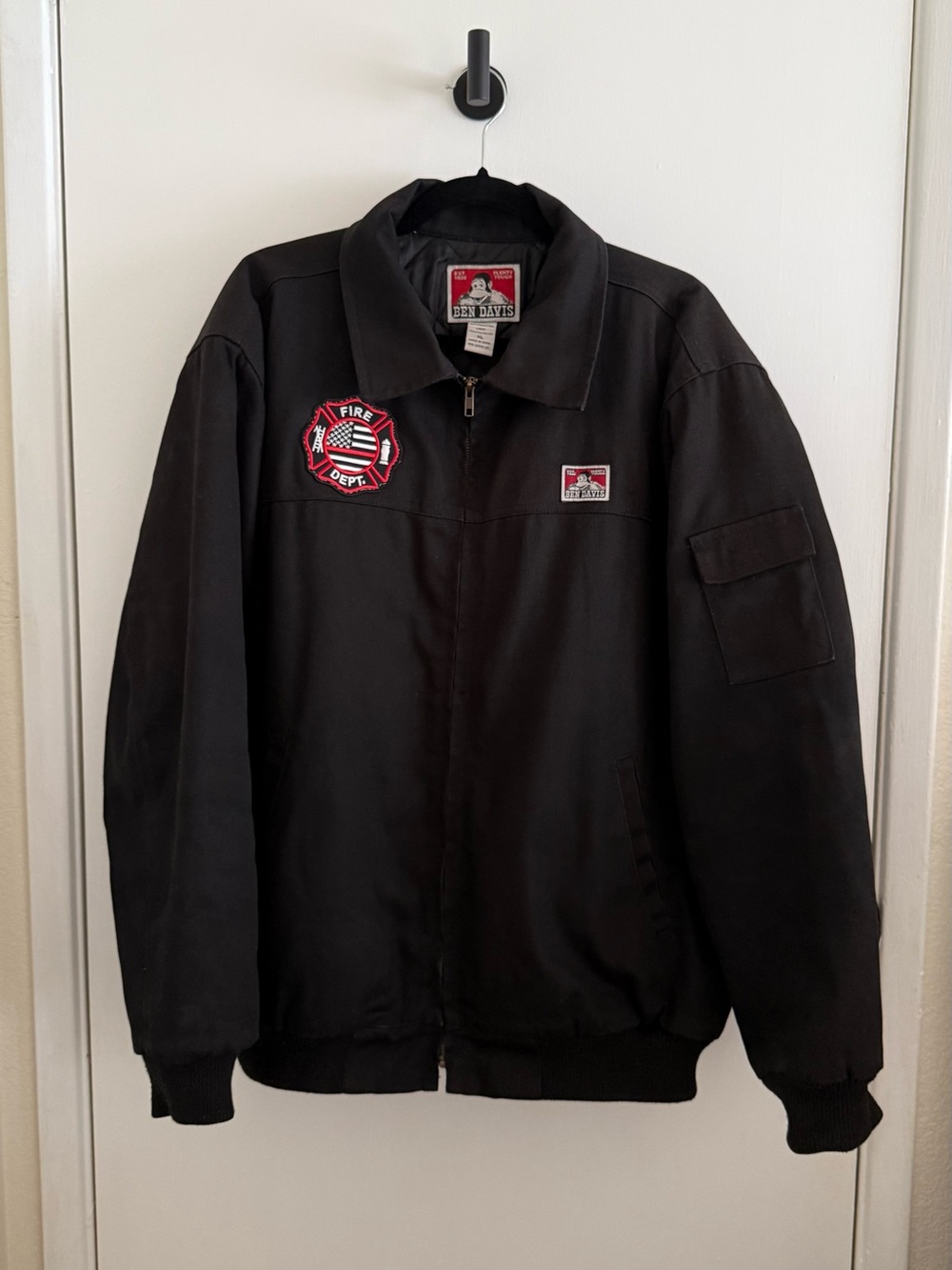 Ben Davis Mechanic Jacket in Black with Fire Department Patch